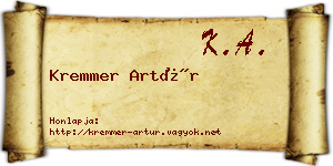 Kremmer Artúr névjegykártya